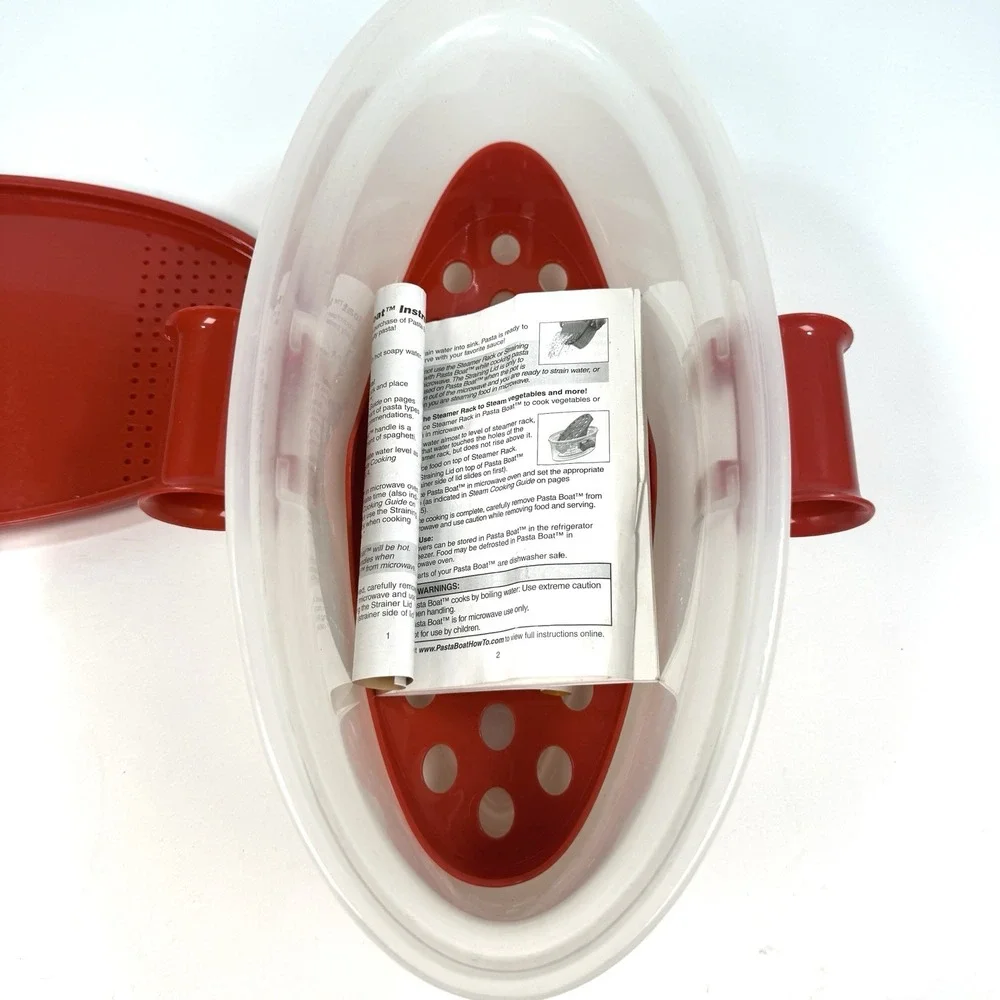 Microwave Pasta Boat TeleBrands Red Complete Strainer Insert Recipe Book